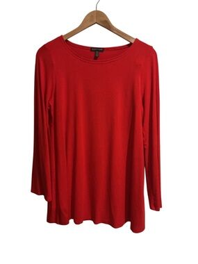 Eileen Fisher Red Long-Sleeve Women's Tunic Top Relaxed